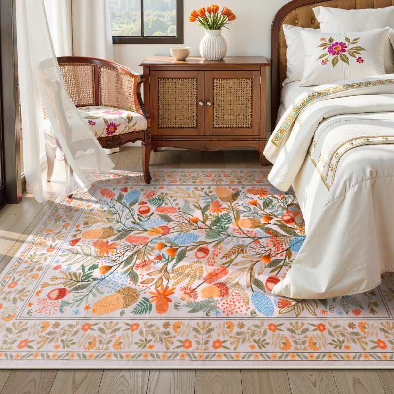 Anidaroel Colorful Botanical Area Rugs 5x7, Machine Washable Rugs for Living Room Non Slip Soft Rug for Bedroom Aesthetic, Nursery Dorm Rug for Kids Room Indoor Floor Carpet for Dining Room - Image 3
