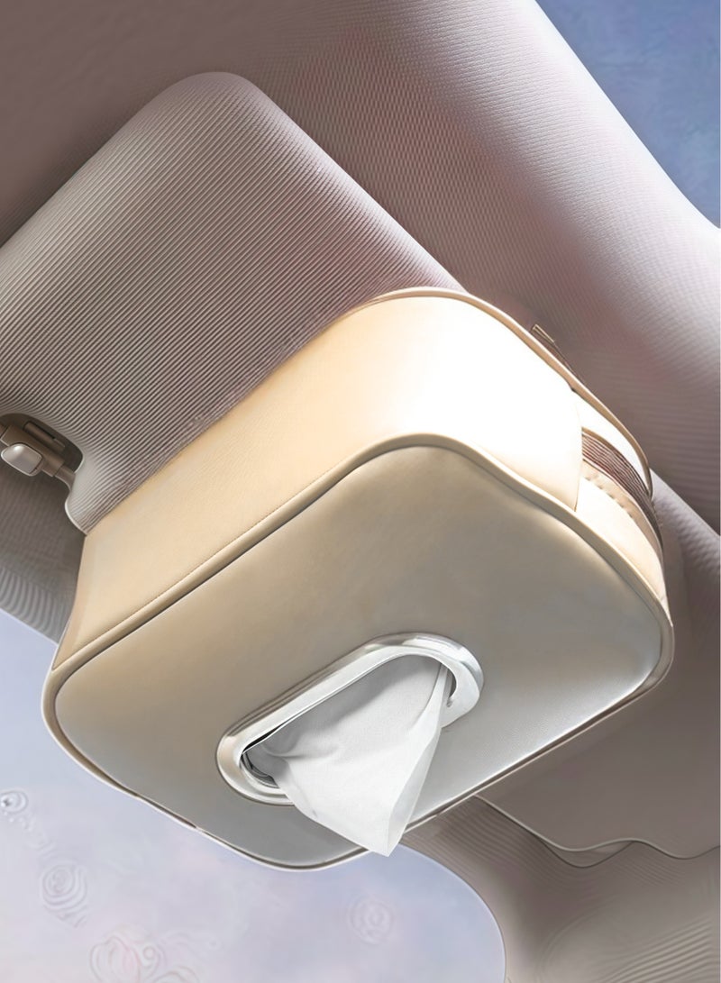 Generic Luxury Beige Leather Car Tissue Box - Clip-On Minimalist Design, Scratch-Resistant & Premium Stitching  - Image 4