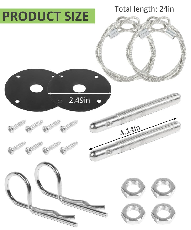 RACOONA Hood Pins,Hood Pin Kit,Hood Lock Hood Pins Kit for Car,Car Accessories Stainless Steel Engine Hood Pin Plate Bonnet Lock Clip Kit,Car Modified Accessory Hood Lock,Fits Most Car Truck SUV - Image 2