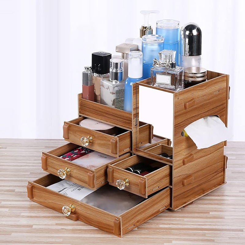 تمت ترقية صندوق تخزين مستحضرات التجميل ذو المشبك الرابع المضخم، منظم طاولة الزينة الفسيح ذو الأربعة أدراج - Image 2