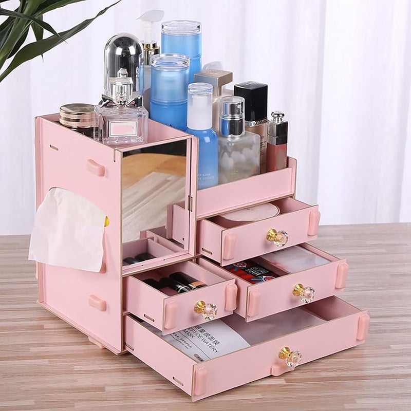 تمت ترقية صندوق تخزين مستحضرات التجميل ذو المشبك الرابع المضخم، منظم طاولة الزينة الفسيح ذو الأربعة أدراج - Image 3