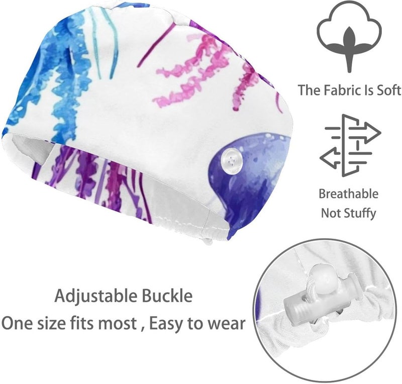 Adjustable 4 Packs Marlin Scrub Cap, Working Hat Hair Cover with Ponytail Pouch - Image 3
