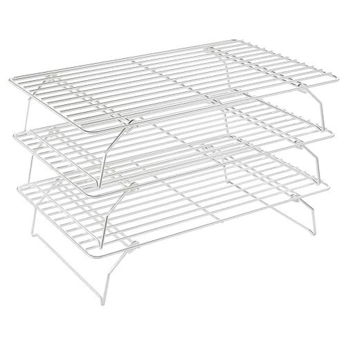 3 Tier Stackable Cooling Rack for Batch Cooling Cookie, Pizza, Cake-15.8â€x 10â€- Heavy Duty Cooling Racks for Cooking and Baking, Oven and Dishwasher Safe Baking Supplies-Silver