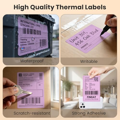 FINDAT 4×6 Inch Shipping Thermal Labels Vinyl Purple Direct Printing Stickers Rectangle Waterproof elf-Adhesive Perforated Mailing Label for UPS Package Business Postage Barcode 250 PCS - Image 5