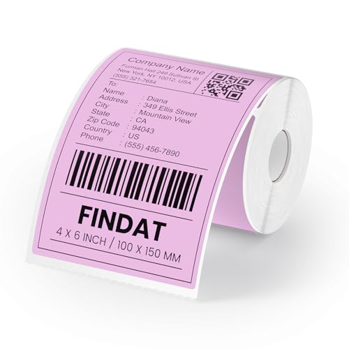 FINDAT 4×6 Inch Shipping Thermal Labels Vinyl Purple Direct Printing Stickers Rectangle Waterproof elf-Adhesive Perforated Mailing Label for UPS Package Business Postage Barcode 250 PCS - Image 1