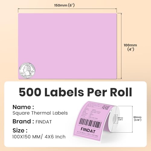 FINDAT 4×6 Inch Shipping Thermal Labels Vinyl Purple Direct Printing Stickers Rectangle Waterproof elf-Adhesive Perforated Mailing Label for UPS Package Business Postage Barcode 250 PCS - Image 2