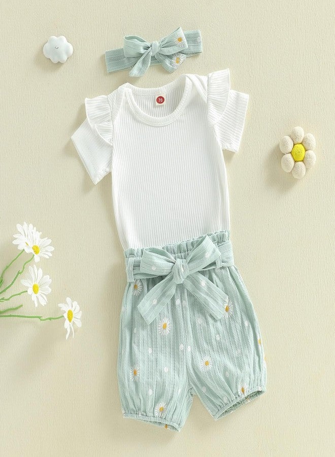 Thorn Tree Summer Baby Girl Clothes Short Sleeve Tops Romper Daisy Infant Shorts Toddler Girls Outfits Cute Newborn Outfit (Green, 0-3 Months) - Image 3