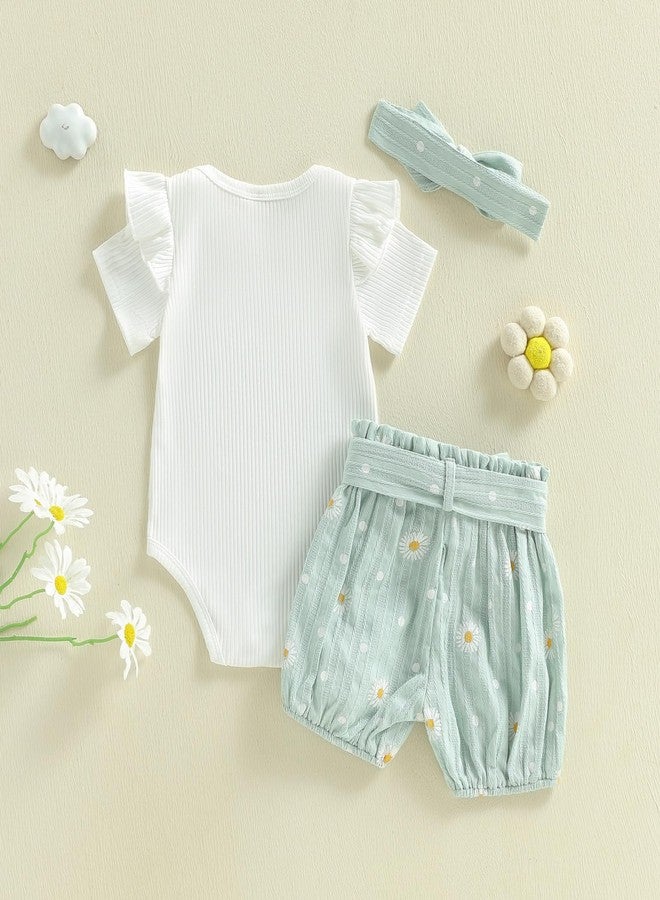 Thorn Tree Summer Baby Girl Clothes Short Sleeve Tops Romper Daisy Infant Shorts Toddler Girls Outfits Cute Newborn Outfit (Green, 0-3 Months) - Image 4