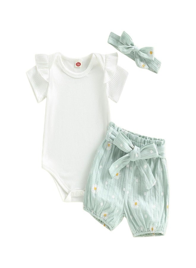 Thorn Tree Summer Baby Girl Clothes Short Sleeve Tops Romper Daisy Infant Shorts Toddler Girls Outfits Cute Newborn Outfit (Green, 0-3 Months) - Image 1