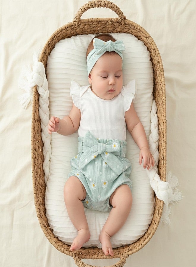 Thorn Tree Summer Baby Girl Clothes Short Sleeve Tops Romper Daisy Infant Shorts Toddler Girls Outfits Cute Newborn Outfit (Green, 0-3 Months) - Image 2