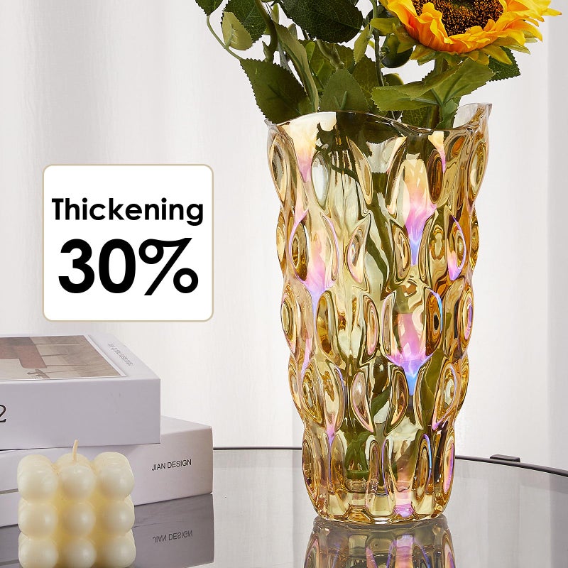 CEMABT 9.5inch 3.4 lb Glass Vases for Flowers Unbreakable Thickened Morden vase for Tables Centerpieces,Colorful,Vintage and Clear Rose Large Flower vases for Bouquet Unique Giftsï¼ˆGoldï¼‰ - Image 3