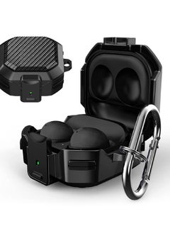 NIBEMINENT Samsung Galaxy Buds2 Pro/ Buds Pro / Buds Live / Buds 2 Case with Security Lock, Carbon Fiber Cover, Heavy Duty Shockproof Protective Case Cover with Carabiner for Samsung Galaxy Earphone(Black)  - Image 1