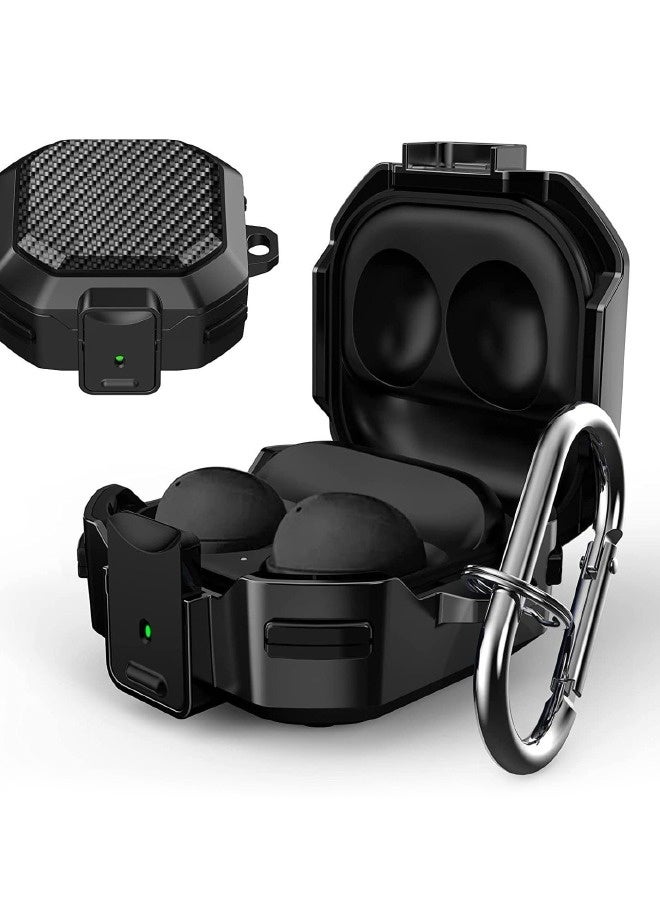 NIBEMINENT Samsung Galaxy Buds2 Pro/ Buds Pro / Buds Live / Buds 2 Case with Security Lock, Carbon Fiber Cover, Heavy Duty Shockproof Protective Case Cover with Carabiner for Samsung Galaxy Earphone(Black)  - Image 1