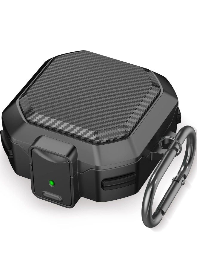NIBEMINENT Samsung Galaxy Buds2 Pro/ Buds Pro / Buds Live / Buds 2 Case with Security Lock, Carbon Fiber Cover, Heavy Duty Shockproof Protective Case Cover with Carabiner for Samsung Galaxy Earphone(Black)  - Image 2