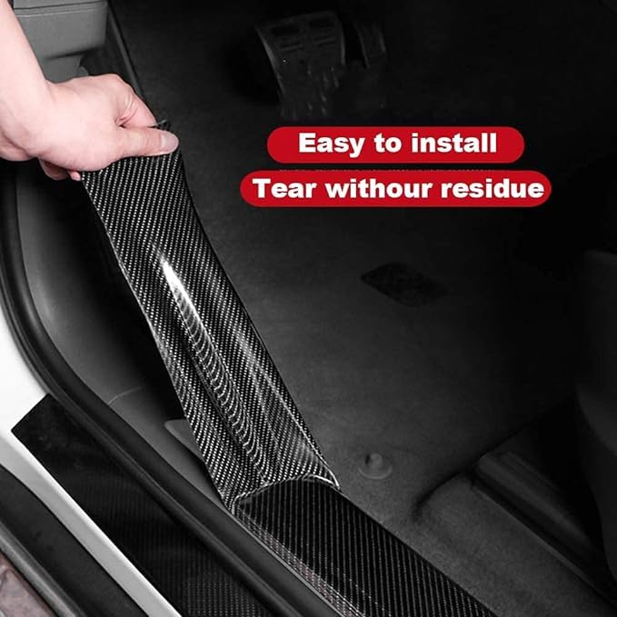 Hetvin Carbon Fibre Rubber Car Scratch Tape Sticker, Universal Door Sill Protector, Anti Scratch Waterproof Tape (Black) - Image 4