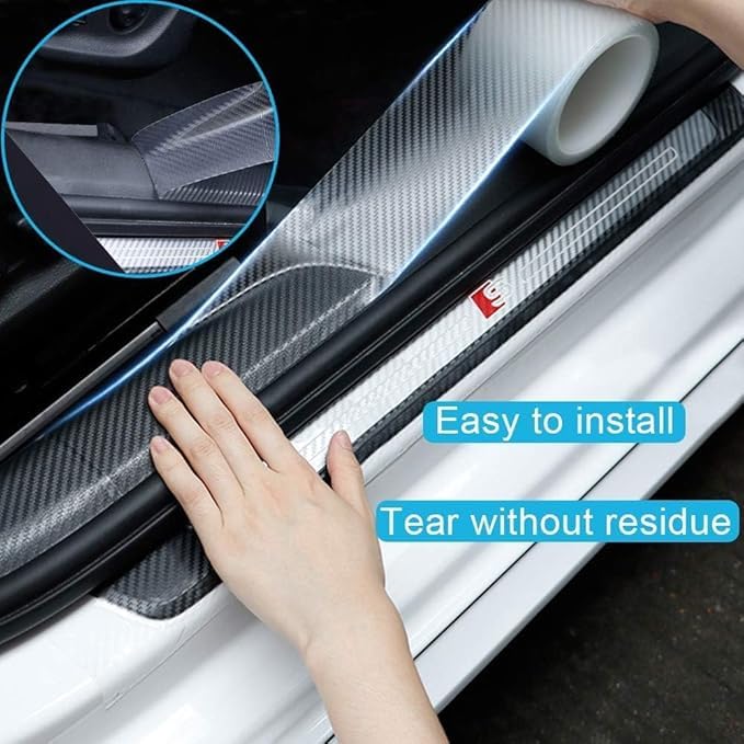 Hetvin Carbon Fibre Rubber Car Scratch Tape Sticker, Universal Door Sill Protector, Anti Scratch Waterproof Tape (Black) - Image 5