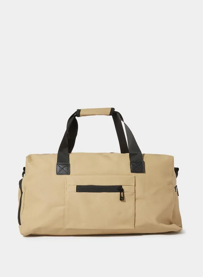 Styli  Khaki Gym Bag with Contrast Zip and Patchwork for Women | Best Price UAE