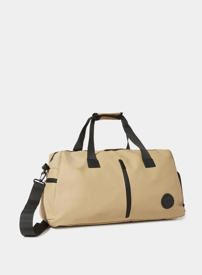 Khaki Gym Bag with Contrast Zip and Patchwork