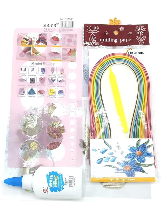 HASANAT ESSENTIALS Essentials Art and Craft 5 in1 Kits,Plastic Quilling Paper Mould,Glue,Needle,100pcs Color Quilling Strips for Quilling Kit and Supplies, DIY Design Drawing Handcraft Kit - Image 3