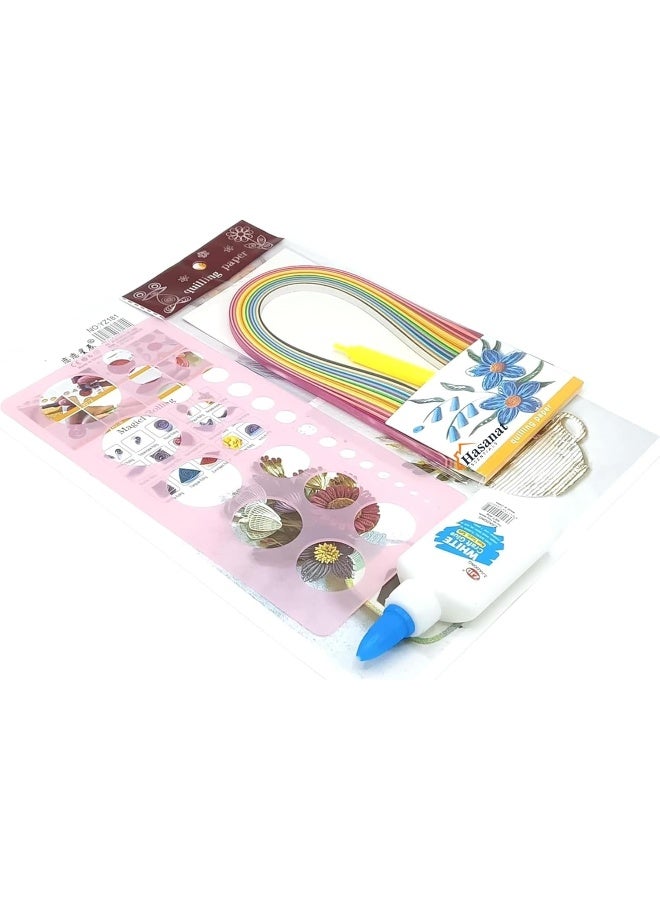 HASANAT ESSENTIALS Essentials Art and Craft 5 in1 Kits,Plastic Quilling Paper Mould,Glue,Needle,100pcs Color Quilling Strips for Quilling Kit and Supplies, DIY Design Drawing Handcraft Kit - Image 2