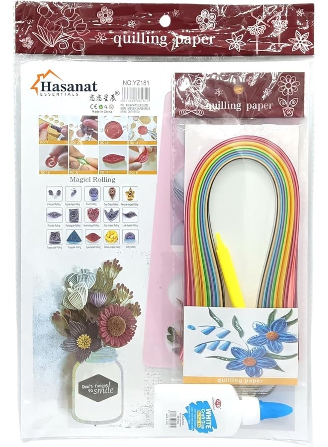 HASANAT ESSENTIALS Essentials Art and Craft 5 in1 Kits,Plastic Quilling Paper Mould,Glue,Needle,100pcs Color Quilling Strips for Quilling Kit and Supplies, DIY Design Drawing Handcraft Kit - Image 1