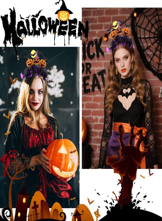 CURASA Halloween Headband For Women Girls Purple Tinsel Decorative Headbands Orange Pumpkin Cute Ghost Hair Hoop Spooky Gothic Hairbands Elastic Headwear Dress Up Hair Accessories Costume Party Gifts - Image 4