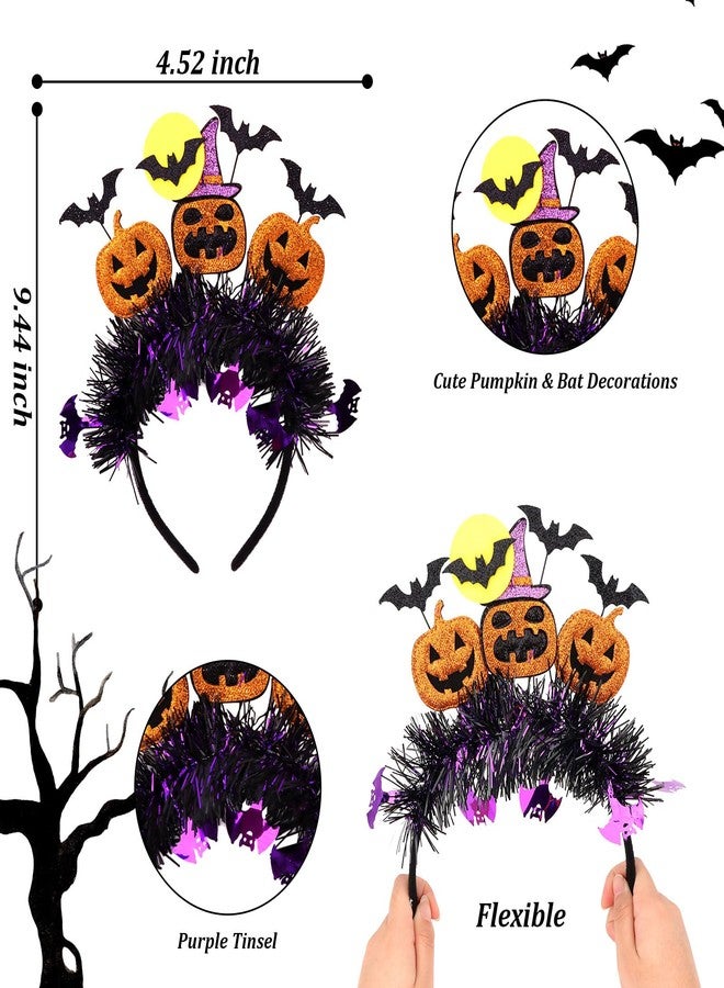 CURASA Halloween Headband For Women Girls Purple Tinsel Decorative Headbands Orange Pumpkin Cute Ghost Hair Hoop Spooky Gothic Hairbands Elastic Headwear Dress Up Hair Accessories Costume Party Gifts - Image 2