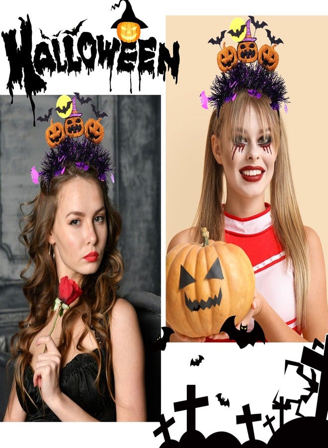 CURASA Halloween Headband For Women Girls Purple Tinsel Decorative Headbands Orange Pumpkin Cute Ghost Hair Hoop Spooky Gothic Hairbands Elastic Headwear Dress Up Hair Accessories Costume Party Gifts - Image 5