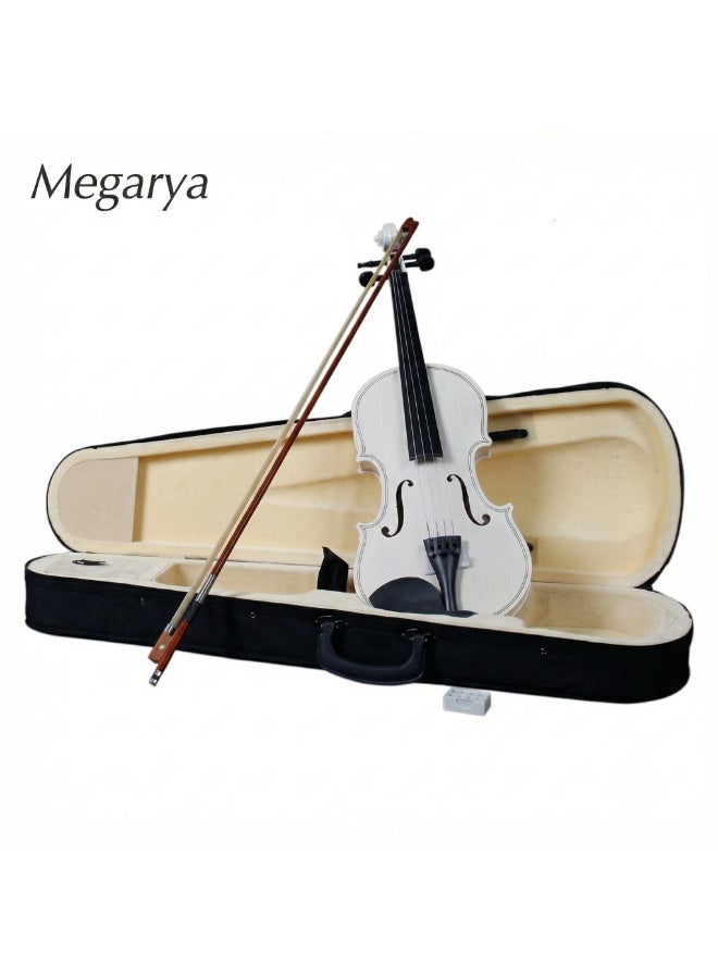 ميغاريا كمان أكوستيك مصنوع يدويًا مقاس 4/4 بالحجم الكامل | خشب القيقب الهندي | تشطيب أبيض لامع | كمان للمبتدئين مع القوس والروزن وحقيبة صلبة | مناسب للأطفال والطلاب - Image 1