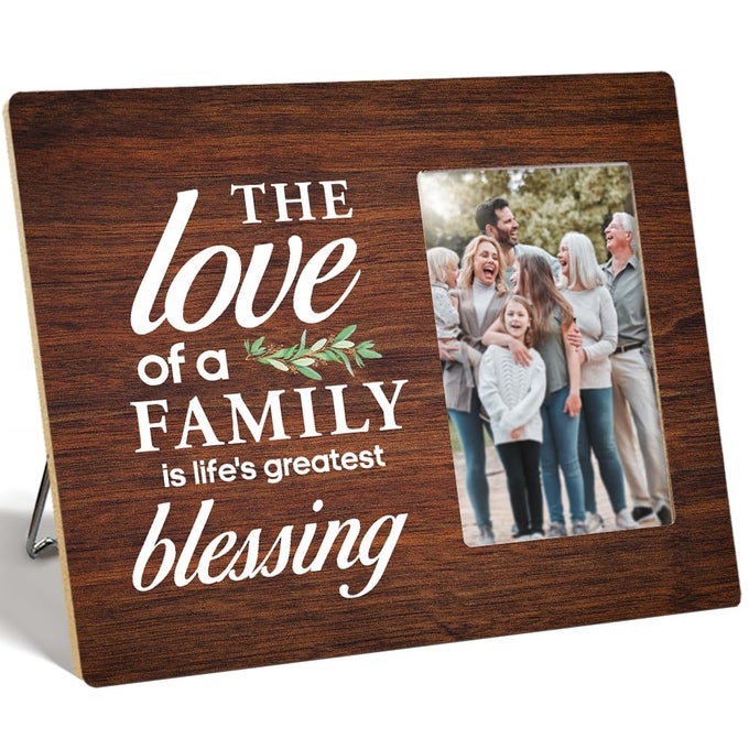 Family Picture Frame GiftsThe Love of A Family is Lifes Greatest Blessing Wooden Photo Frame for Tabletop Wall DisplayGifts for Dad Mom Son Daughter