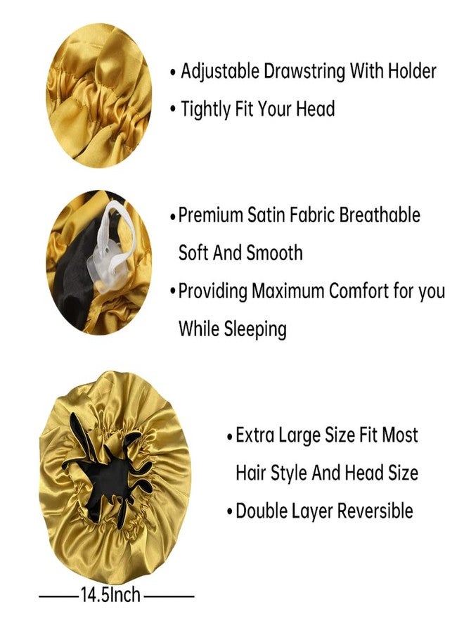 Hanbertti 2pcs of Satin Sleep Bonnet with Adjustable Buckle,Smooth Satin Sleep Cap,Silk Bonnet, Reusable Bath Hair Cap When Make up and Do Housework (Golden Black+ Burgundy peach - Image 5