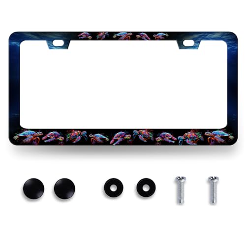 MUAWUOIK Sea Turtle License Plate Frame Blue Turtles License Plate Stainless Steel Ocean Animals Funny Accessories Cars Decor 122 X 62 Inch with 2 Holes and Screws Fits Standard Us Ca Vehicles - Image 1