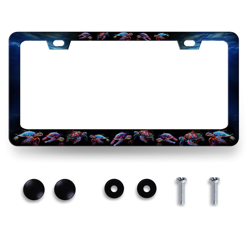 MUAWUOIK Sea Turtle License Plate Frame Blue Turtles License Plate Stainless Steel Ocean Animals Funny Accessories Cars Decor 122 X 62 Inch with 2 Holes and Screws Fits Standard Us Ca Vehicles - Image 3