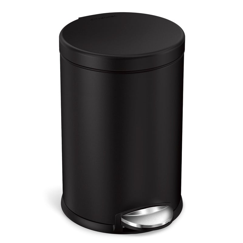 simplehuman 4.5 Liter / 1.2 Gallon Round Bathroom Step Trash Can, Matte Black - Image 1
