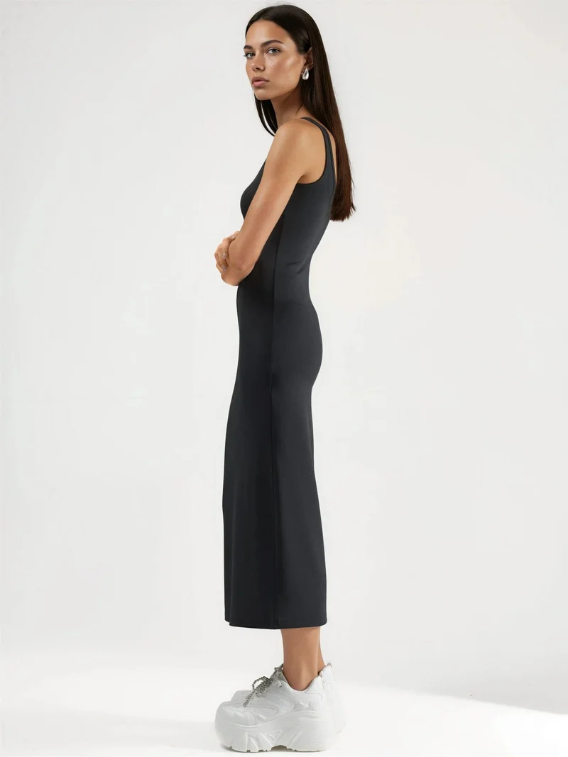 HICCUP Black Bodycon Basic Midi Dress for Women | Best Price UAE