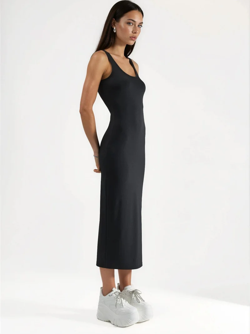 HICCUP Black Bodycon Basic Midi Dress for Women | Best Price UAE