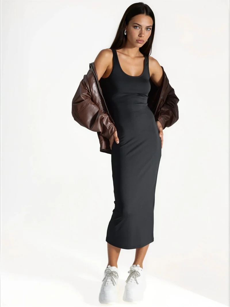 HICCUP Black Bodycon Basic Midi Dress for Women | Best Price UAE