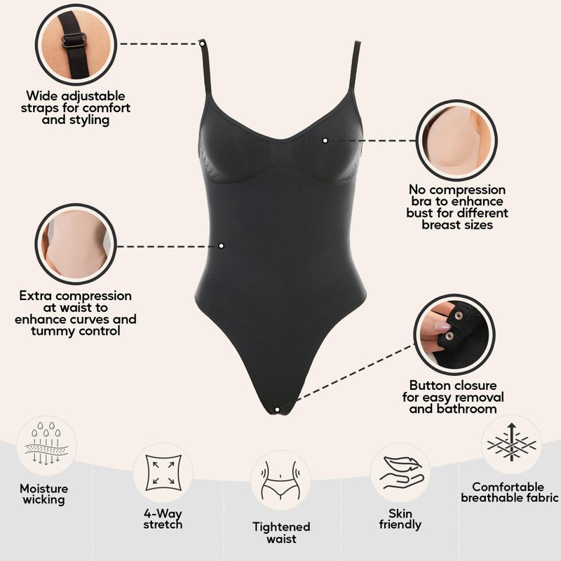 herslims Shapewear Tummy Control Bodysuit Thong: Sculpting Shaper Tank Top Shapewear Bodysuit: Snatched Waist Slimming Body Suits - Image 3