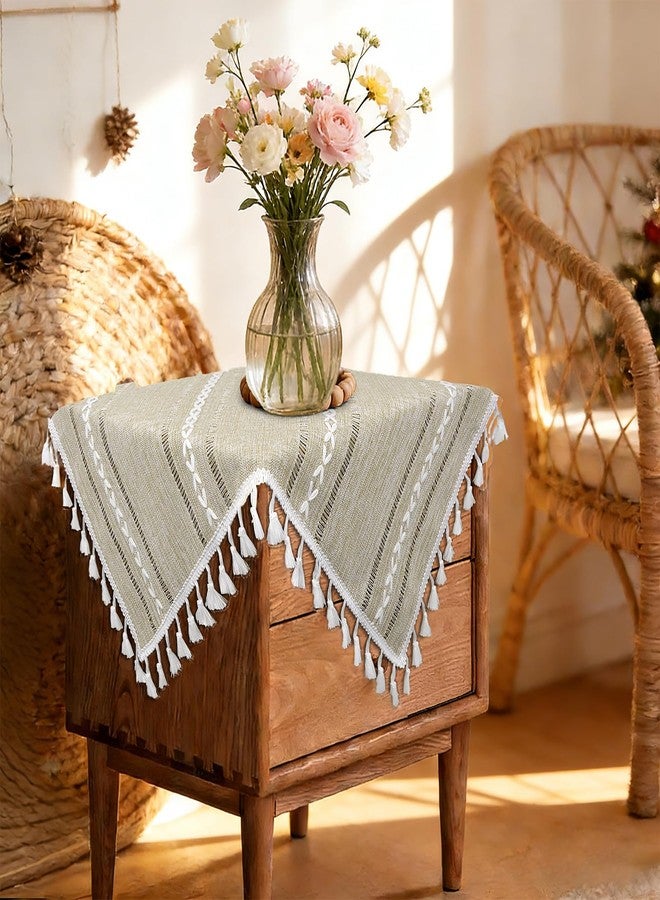 tiosggd Small Square Tablecloth 24 x 24 inch, Rustic Farmhouse Coffee Table Cover for End Bedside Table, Boho Nightstand Cover Top, Linen Dresser Cloth Cover for Bedroom, Summer Country Home Decor - Image 1