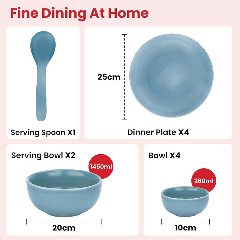 Kuber Industries 12 Pcs Ceramic Dinner Set | Dishwasher & Microwave Safe | Crockery Set for Dining & Gifting | 4Pcs Dinner Plates & 2Pcs Serving Bowl & 4Pcs Bowl & 1Pcs Serving Spoon | Blue - Image 4