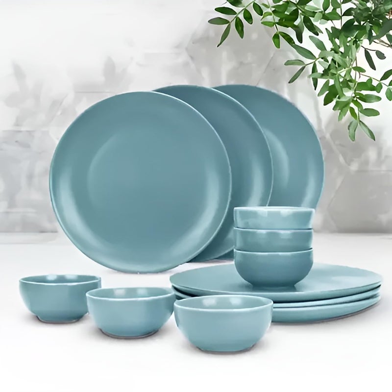 Kuber Industries 12 Pcs Ceramic Dinner Set | Dishwasher & Microwave Safe | Crockery Set for Dining & Gifting | 4Pcs Dinner Plates & 2Pcs Serving Bowl & 4Pcs Bowl & 1Pcs Serving Spoon | Blue - Image 5