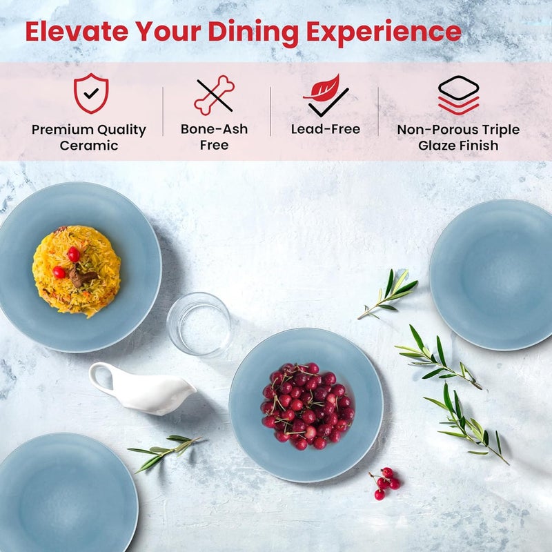 Kuber Industries 12 Pcs Ceramic Dinner Set | Dishwasher & Microwave Safe | Crockery Set for Dining & Gifting | 4Pcs Dinner Plates & 2Pcs Serving Bowl & 4Pcs Bowl & 1Pcs Serving Spoon | Blue - Image 2