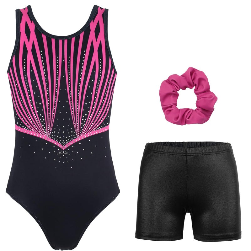 JOYSTREAM Gymnastics Leotards for Girls With Shorts Sparkly Ballet Dance Activewear Rose-red Line,8-9Years - Image 3