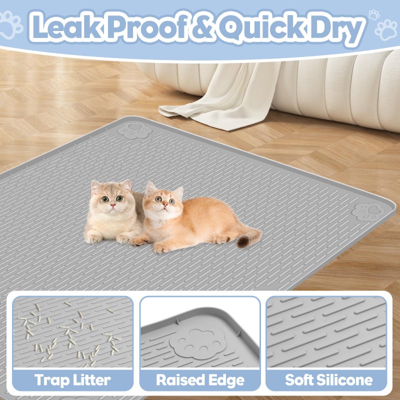 Bartuke Cat Litter Mat, Extra Large 40" x 28" Silicone Mat Litter Trapping Mat for Scatter Control, Soft on Kitty Paws, Easy to Clean (Gray) - Image 3