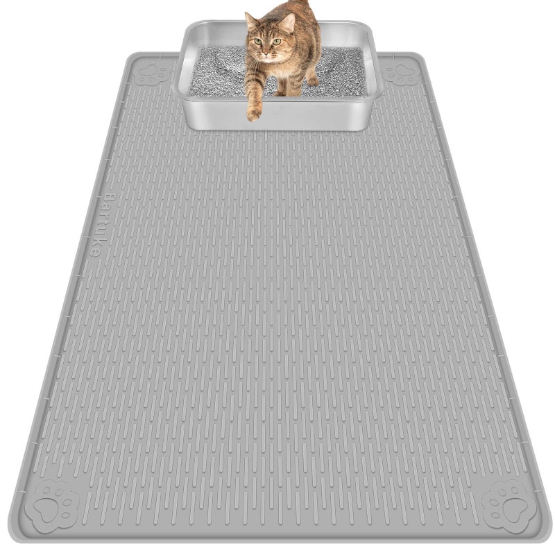 Bartuke Cat Litter Mat, Extra Large 40" x 28" Silicone Mat Litter Trapping Mat for Scatter Control, Soft on Kitty Paws, Easy to Clean (Gray) - Image 1