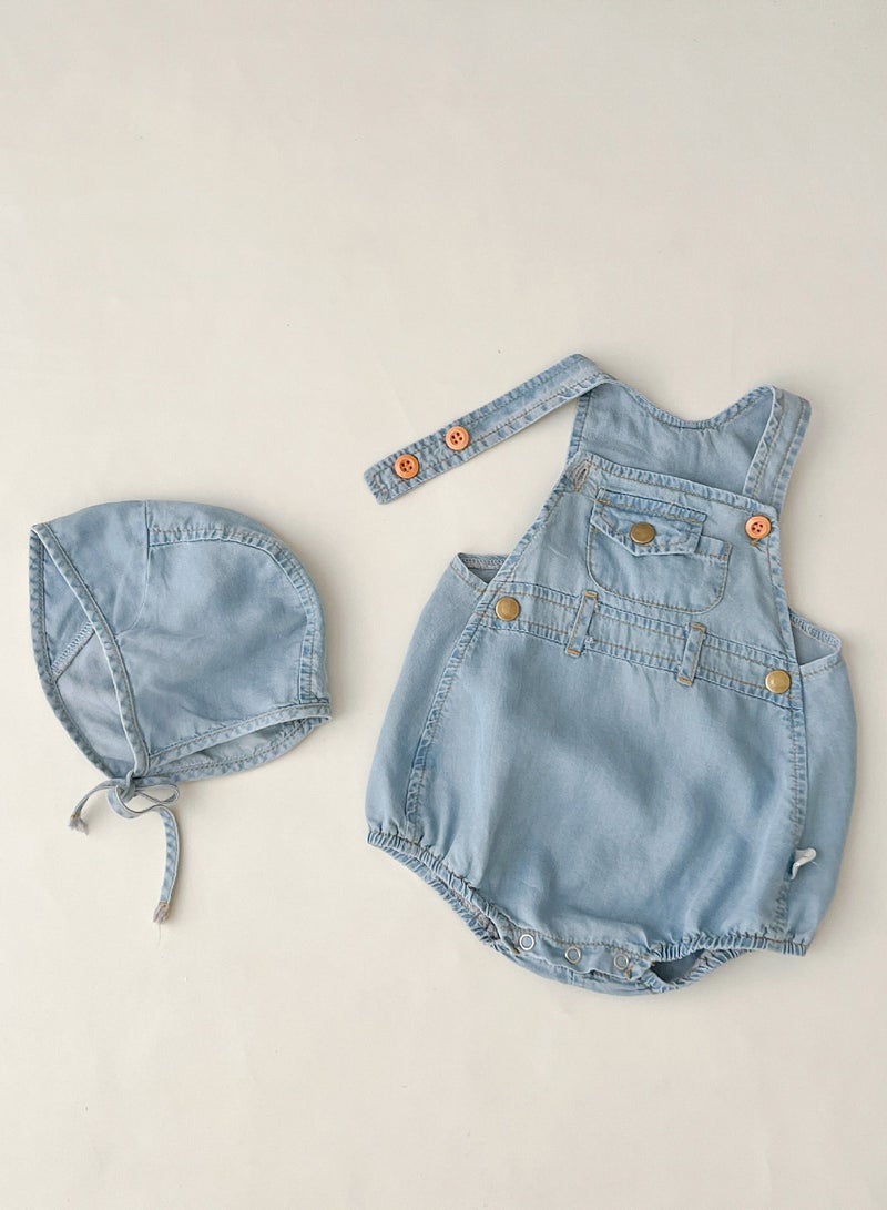 Thin Jumpsuit For Baby Boys And Girls, Shoulder Bag, Hat Included  - Image 1