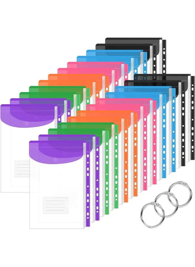 24pcs Transparent Binder Storage Bags with Pockets Snap Button Label Vertical Opening - Image 1