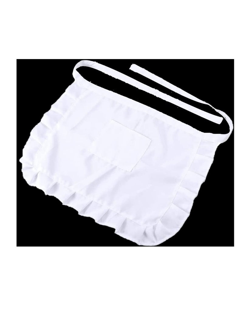 SYOSI White Waist Apron Half Apron Kitchen Half Waist Apron Ruffle Chef Work Bib Maid Apron Dress Bistro Server Aprons for Waitress Cosplay Costume - Image 1