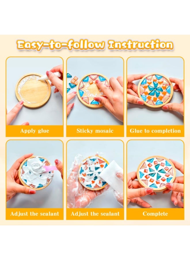 4 Sets DIY Glass Mosaic Tiles for Crafts,Mixed Color Mosaic Kits with Wooden Coaster for Adults,Mosaic Crafts Materials Package for Coaster Handmade Home Decor Gifts… - Image 5