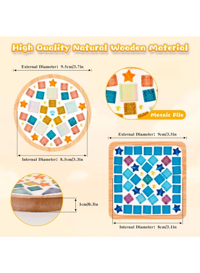 4 Sets DIY Glass Mosaic Tiles for Crafts,Mixed Color Mosaic Kits with Wooden Coaster for Adults,Mosaic Crafts Materials Package for Coaster Handmade Home Decor Gifts… - Image 3